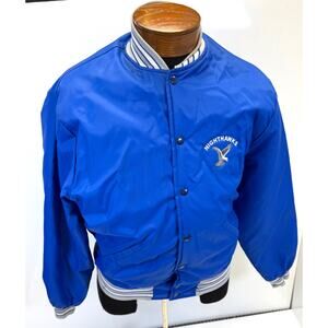 Howe Apparel Satin Bomber Jacket Blue Nightawks Emblem Size L Made USA VTG